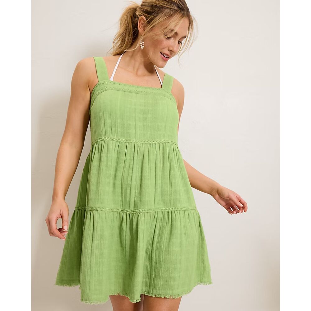 NWT Tommy Bahama Mykonos Cotton Gauze Tiered Cover Up Dress Pockets Feminine